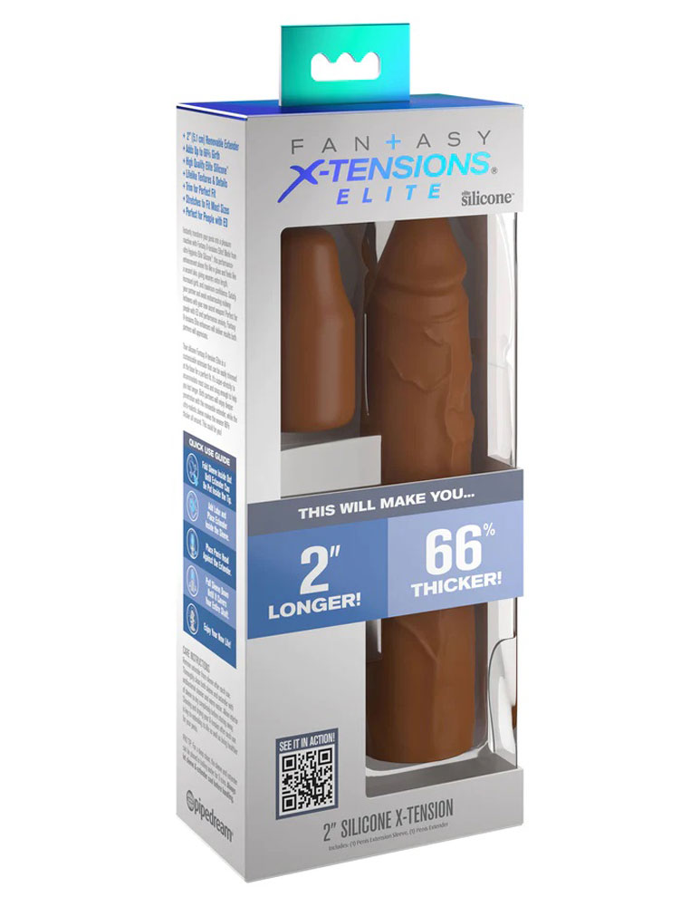 0XMn366Q6gt5oqtp55ZydZJH6HehayVD Fantasy X-Tensions Elite 8 Inch Sleeve With 2 Inch Plug - Tan - Image 1
