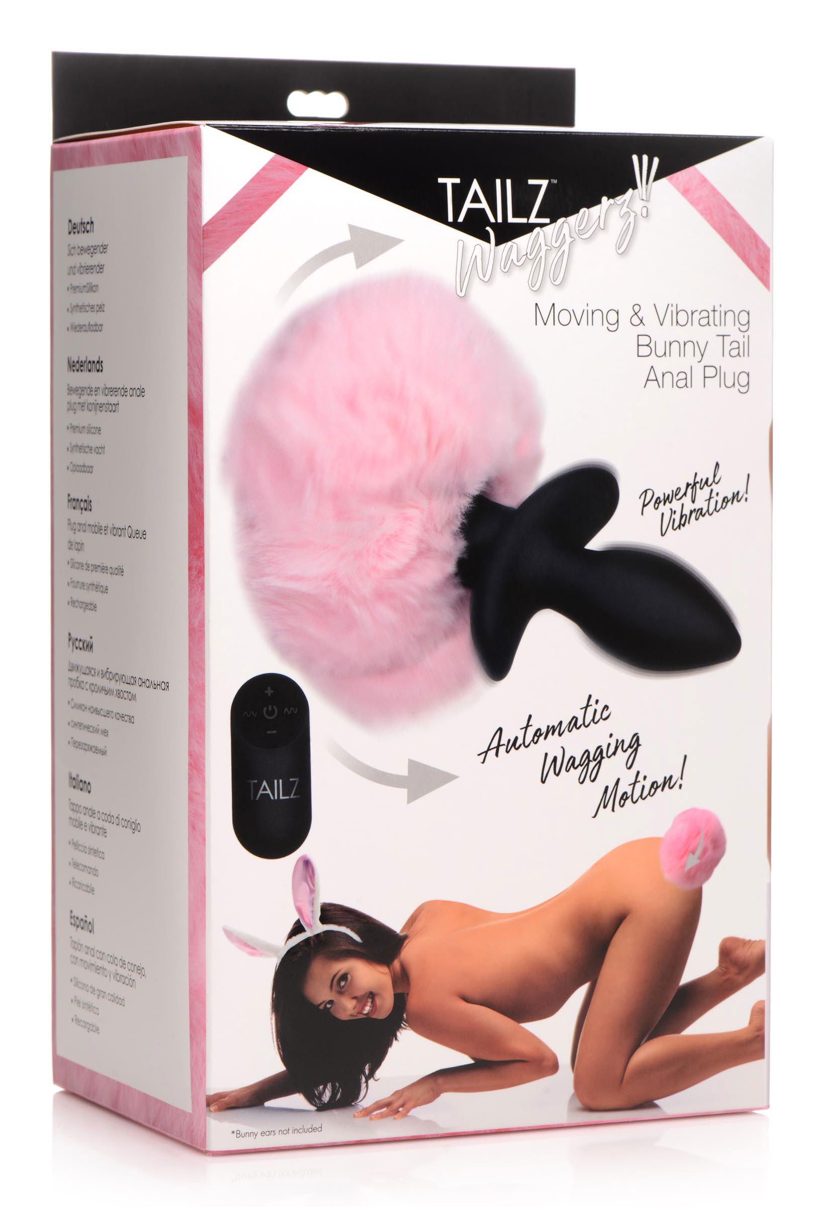 1RGJt0dR5JXnsX8Sm5UHXGltGlM1H6TH Waggerz Moving and Vibrating Bunny Tail Anal Plug - Pink - Image 1