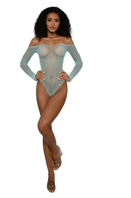 2HeWbTG1 Rhinestone Off Shoulder Bodystocking - Os - Agate - Image 1