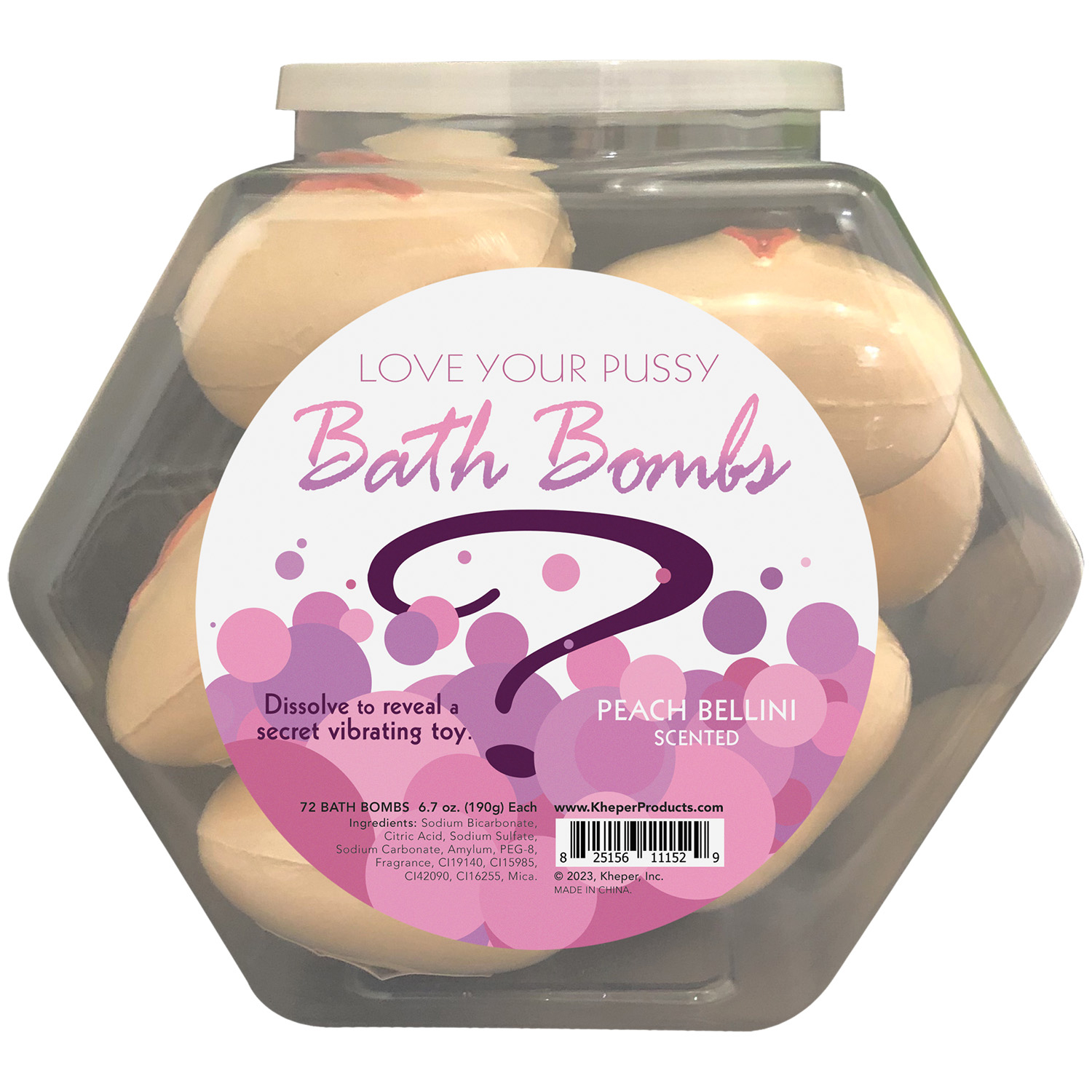 2KHqkJx5uc9aSEahBW4MWGbr8VM6bOd8 Love Your Pussy Bath Bomb Fishbowl Display of 9 Units - Peach Bellini - Image 1