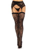 2 Pc Rachel Lace Thigh High and Crossover Garter Belt - One Size - Black - Image 4