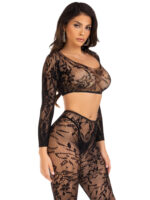 2 Pc Lace Crop Top and Footless Tights - One Size - Black - Image 6