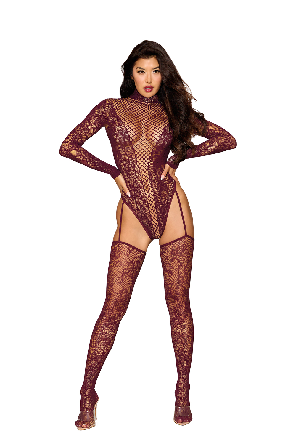 5OGz99sF Teddy Bodystocking Dmnd - One Size - Cherry Lacquer - Image 1
