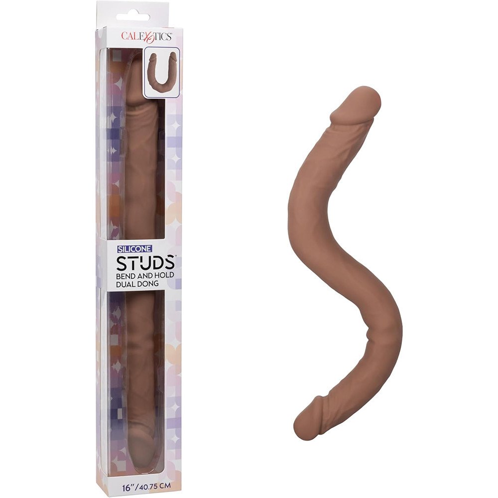 78ZseAar Silicone Studs Bend and Hold Dual Dong 16 Inch - Brown - Image 1