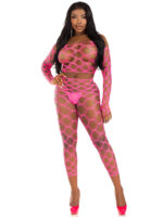 2 Pc Net Crop Top and Footless Tights - One Size - Neon Pink - Image 2