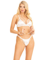3 Pc Faux Pearl Open Cup Bra and G-String - One Size - White - Image 4