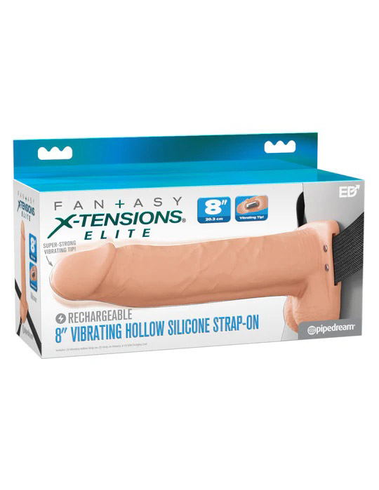 8Atxq2vr Fantasy X-Tensions Elite 8" Vibrating Hollow Silicone Strap-on - Light - Image 1