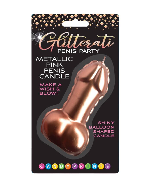 8PBVSbys Pink Foil Penis Balloon Candle - Rose Gold - Image 1