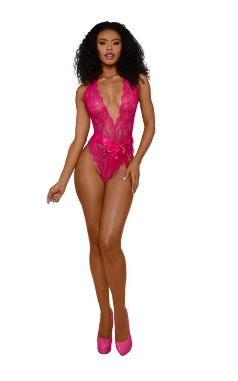 9kL7YqQ4 Tiana Lace Teddy With Satin Tie - L/xl - Azalea - Image 1
