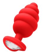 Regular Ribbed Diamond Heart Plug - Red - Image 3