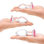 3 Pc Heart Jewel Glass Anal Training Kit - Clear/pink - Image 5