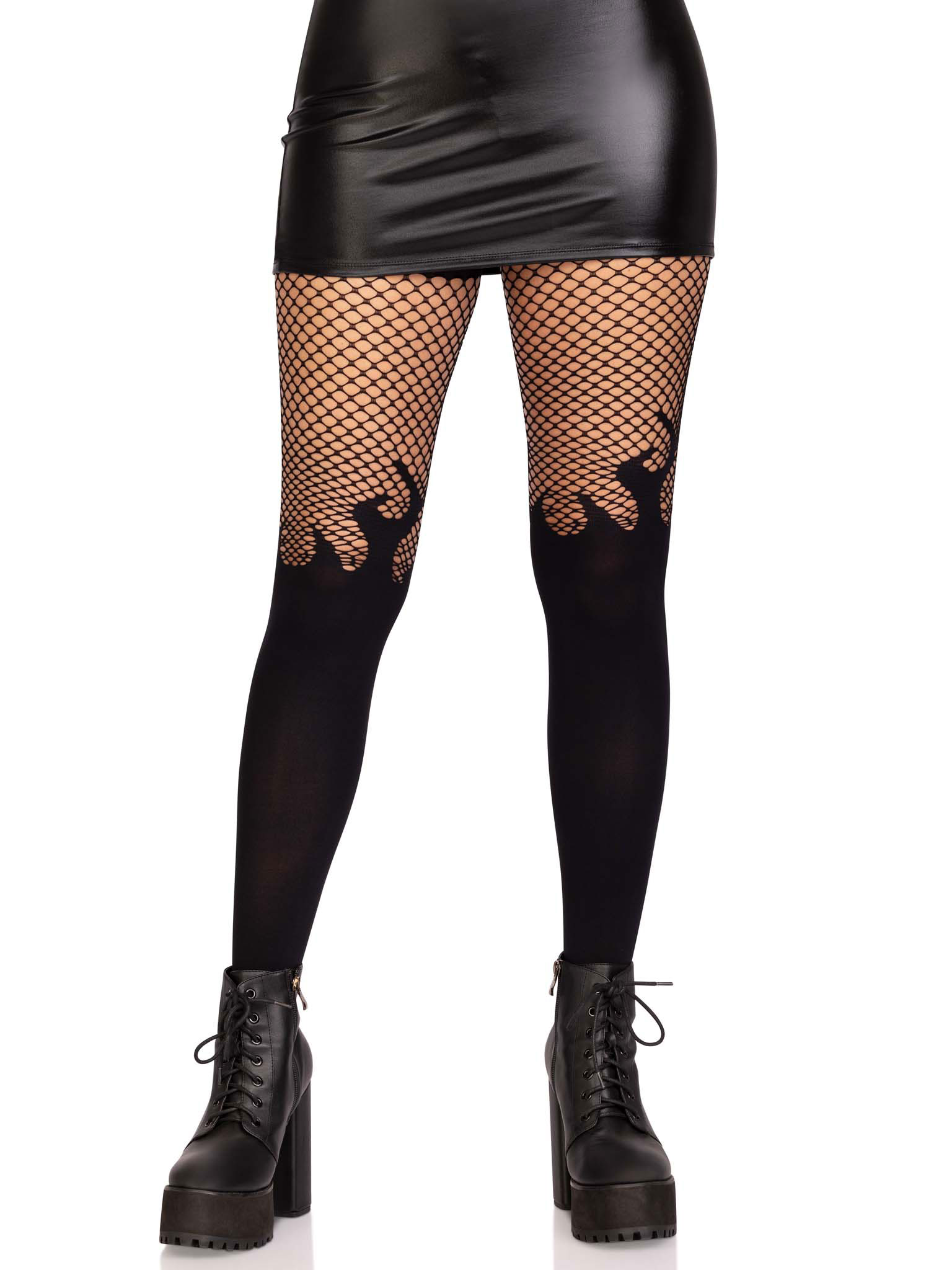 A7U0qk0hdnxK7VESmn6GddomKFkmV1YV Opaque Flame Tights With Fishnet Top - One Size - Black - Image 1