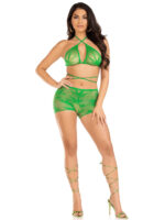 2 Pc Mary Jane Wrap Around Bra Top and Boy Shorts - One Size - Green - Image 2