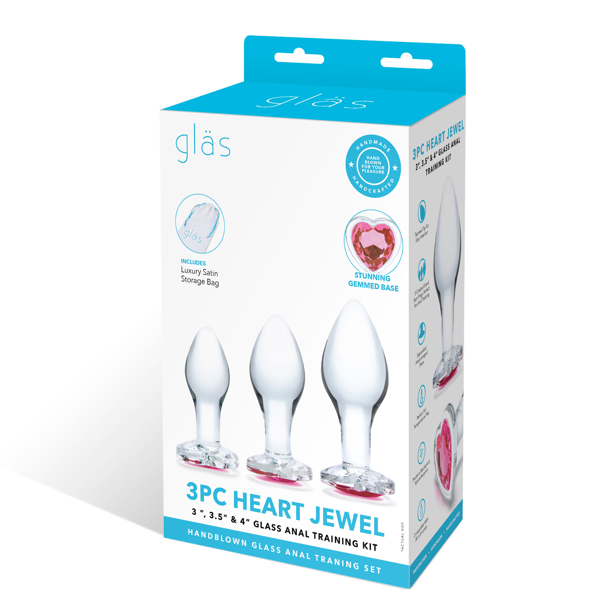AR84SuSoBneo8ZgjcQDan6fLOTMMjqsQ 3 Pc Heart Jewel Glass Anal Training Kit - Clear/pink - Image 1