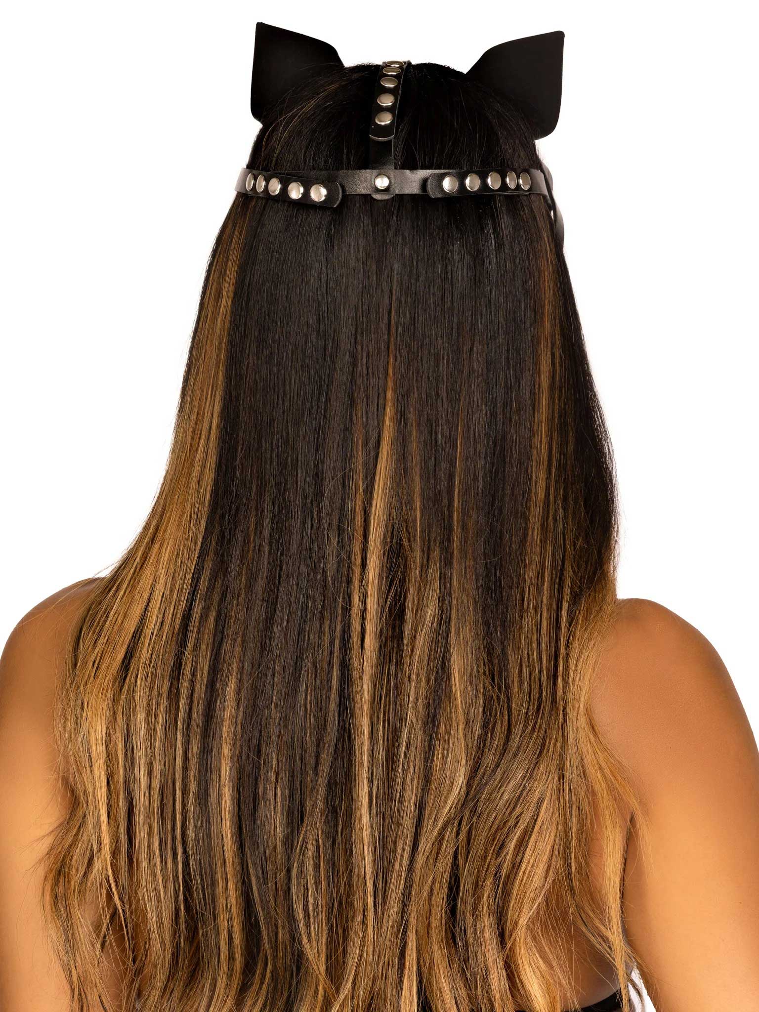 ATREFaqbGyLjZEBZ56783vZPCkUst8UG Vegan Leather Studded Cat Mask - Black - Image 1