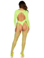 2 Pc Fishnet Suspender Lingerie Jumpsuit and Layered Opaque Teddy O/s - Neon Green - Image 2