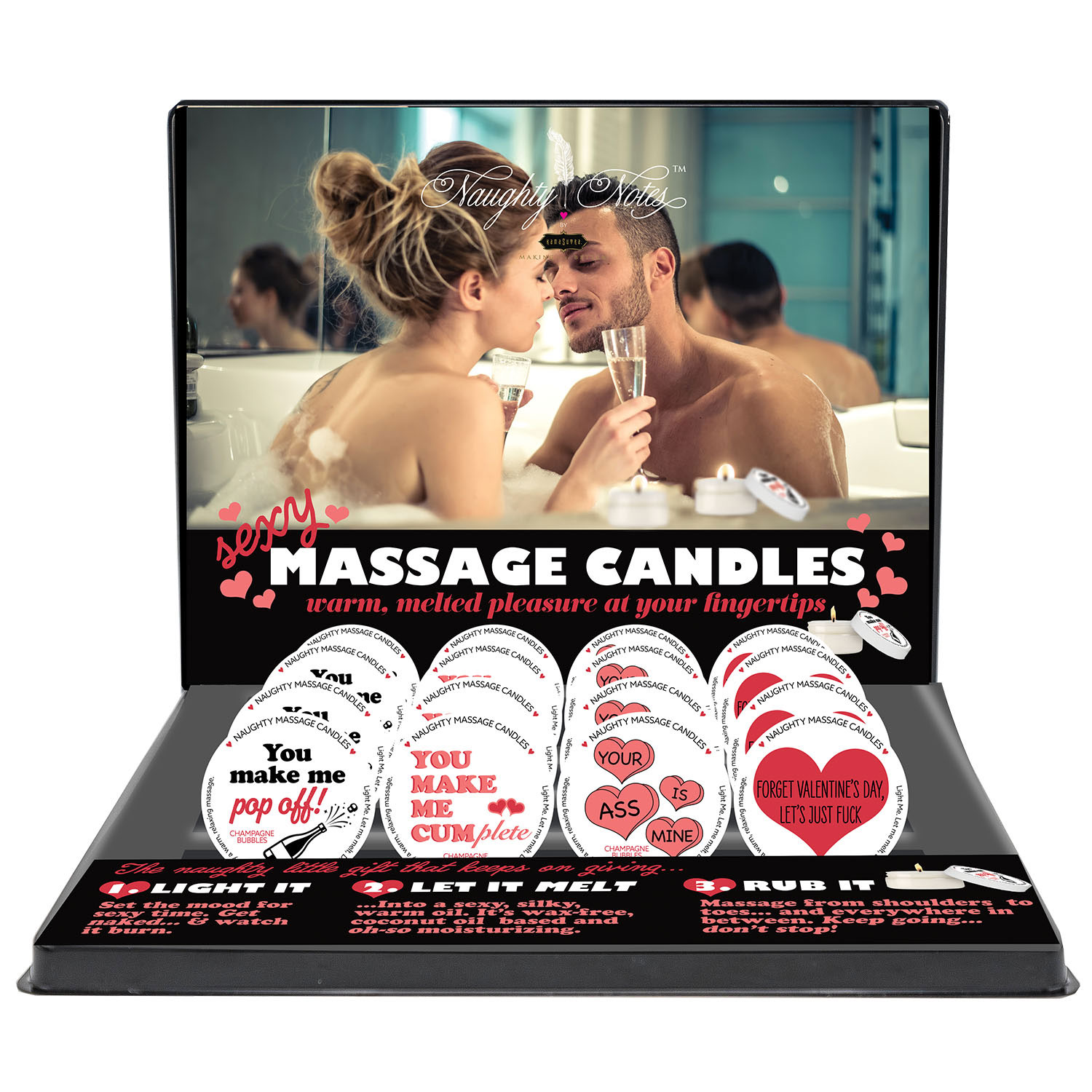 BWtMbYTfP1VzMTONurWT4T3KJjMY3Cm6 Naughty Notes Candle Prepack Vday Display - Image 1