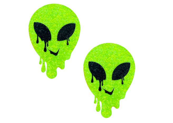 DCO0tTyB Super Sparkle Lemon Lime Blacklight Glitter Melty Alien Nipple Cover Pasties - Image 1