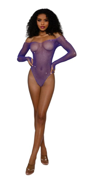 DSbVmhmi Rhinestone Off Shoulder Bodystocking - Os - Ultra Violet - Image 1