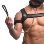 Full Pup Arsenal Set Neoprene Puppy Hood, Chest Harness, Collar With Leash and Arm Band - Black - Image 5