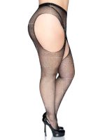 Casey Rhinestone Fishnet Suspender Pantyhose - Queen - Black - Image 2