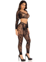 2 Pc Lace Crop Top and Footless Tights - One Size - Black - Image 2