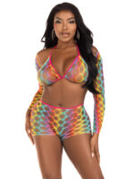 3 Pc Net Bra Top With Shrug and Boy Shorts - One Size - Multicolor - Image 4