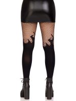 Opaque Flame Tights With Fishnet Top - One Size - Black - Image 2