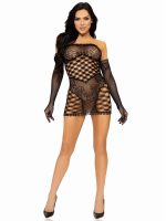 2 Pc Hardcore Net Tube Dress With Gloves - One Size - Black - Image 4