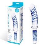 11 Inch Realistic Double Ended Glass Dildo With Handle - Blue/clear - Image 6