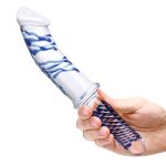 11 Inch Realistic Double Ended Glass Dildo With Handle - Blue/clear - Image 4