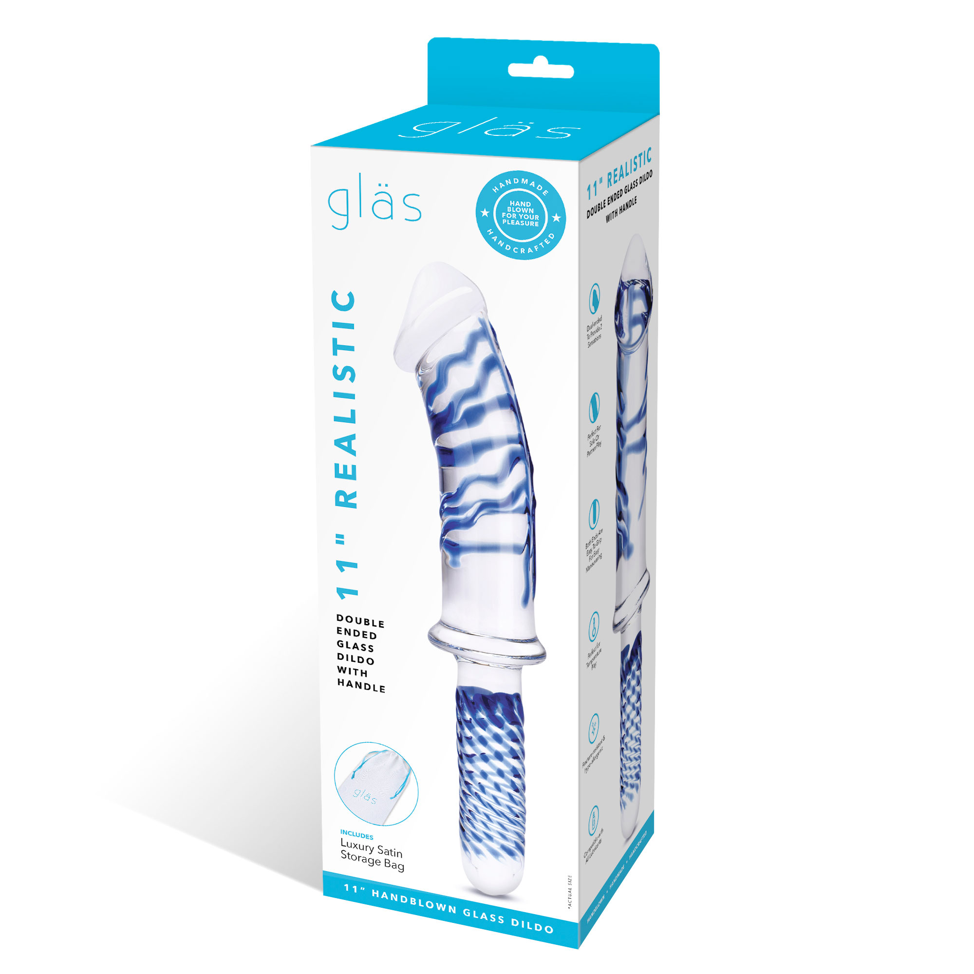 GKyHGXK68UnCzmrurXUKOvjtAwS5wF0o 11 Inch Realistic Double Ended Glass Dildo With Handle - Blue/clear - Image 1