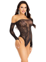 Rhinestone Net and Lace Teddy - One Size - Black - Image 3