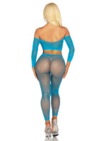 Rhinestone Fishnet Crop Top and Footless Tights O/s - Neon Blue - Image 2