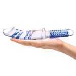 11 Inch Realistic Double Ended Glass Dildo With Handle - Blue/clear - Image 5