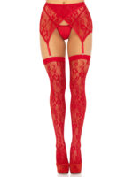 2 Pc Rachel Lace Thigh High and Crossover Garter Belt - One Size - Red - Image 4