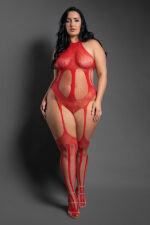Stripped Down Teddy Bodystocking - Queen - Red - Image 2