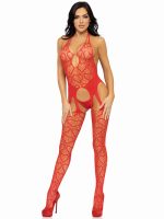 Seamless Heart Net Suspender Bodystocking - One Size - Red - Image 3