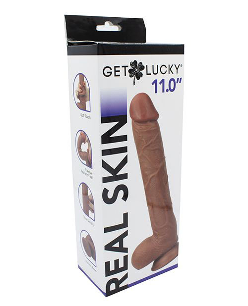 KkUuuaL3 Real Skin 11” Dual Layer Dildo - Light Brown - Image 1