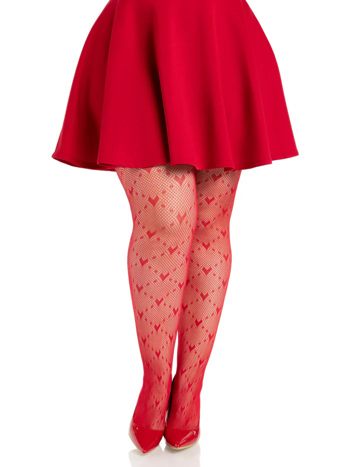 NcdlBXJ2 Plus Valentina Heart Net Tights - 1x 2x - Red - Image 1