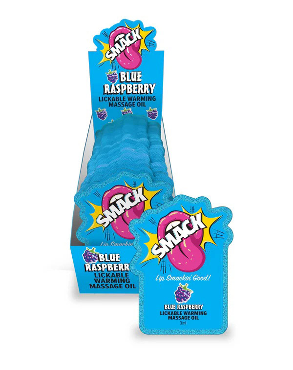 OP5FCDhh Smack Lickable Massage Oil, 3ml Pouch Display 36pc - Blue Raspberry - Image 1