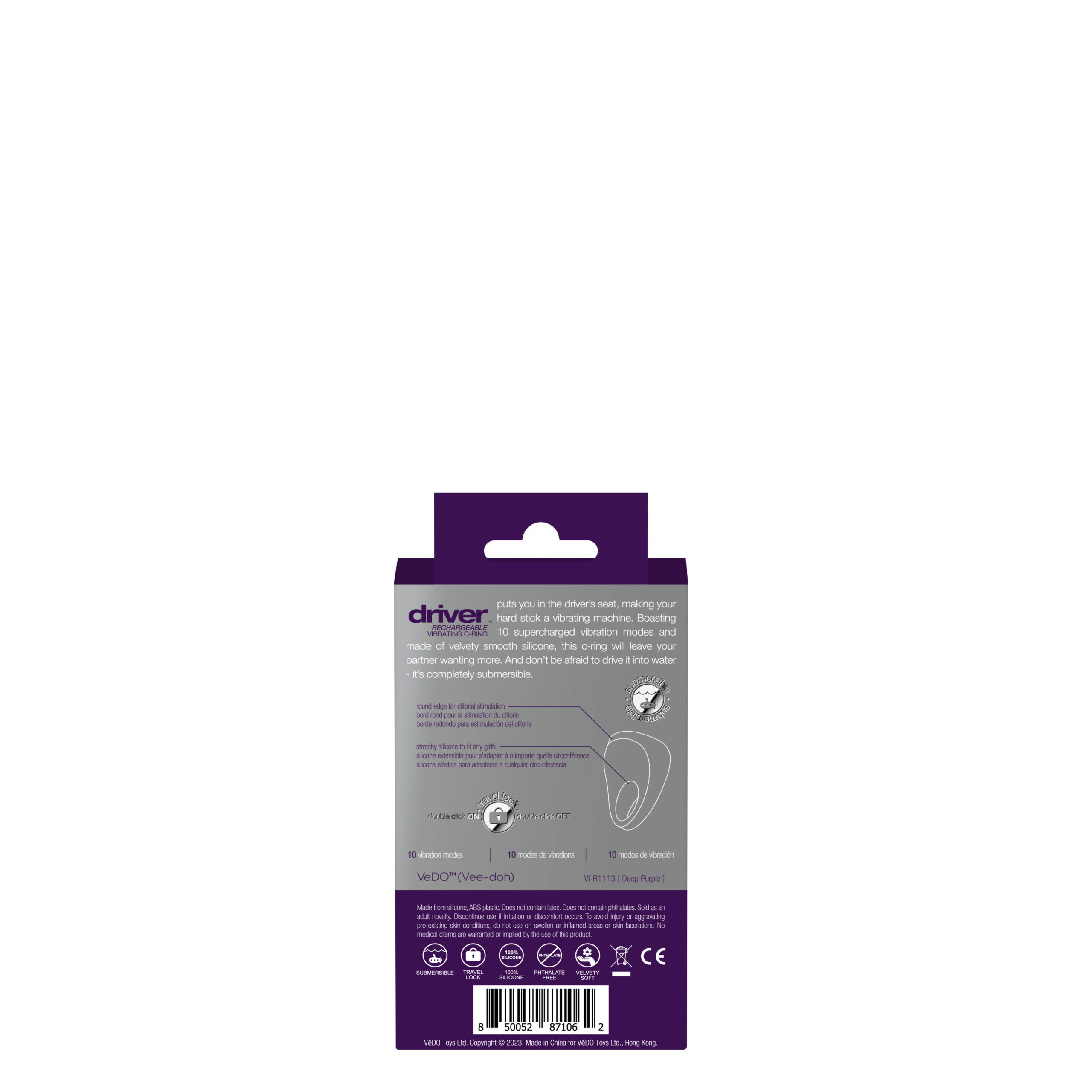 OTWTFIksOTM7CHDr6hbZelQIvxB2LHxm Driver Rechargeable Vibrating C-Ring - Purple - Image 1