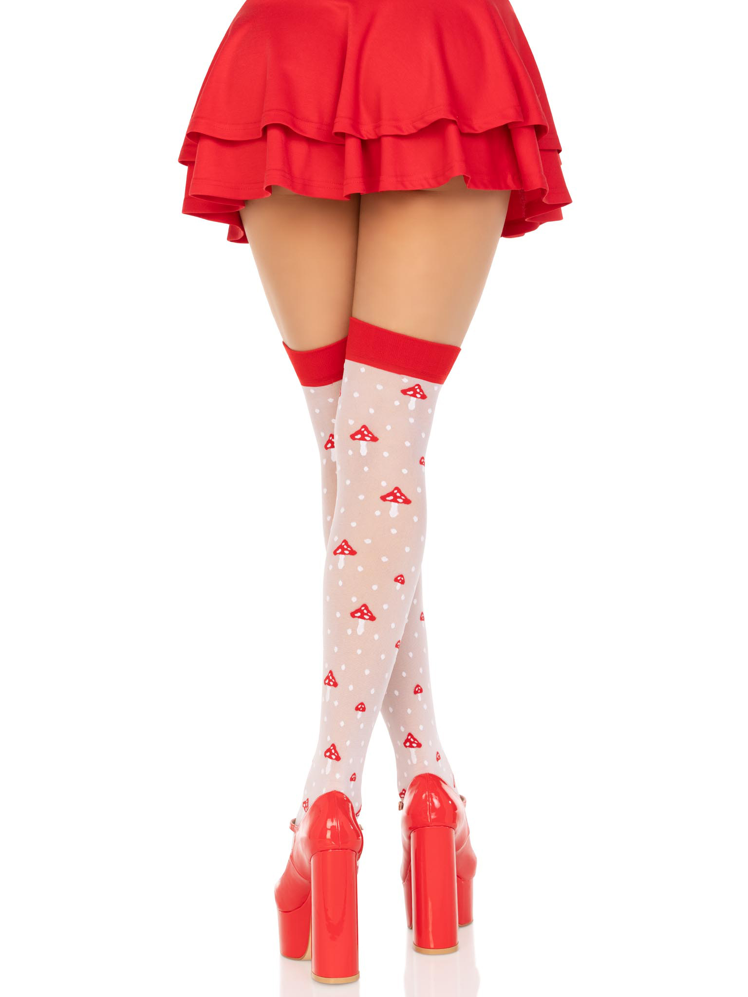 Q8BF4Izn1vCIosmpTnJkdtO2SXV1Mggb Polka Dot Mushroom Thigh High - One Size - White/red - Image 1
