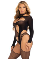 2 Pc Fishnet Suspender Lingerie Jumpsuit and Layered Opaque Teddy O/s - Black - Image 2