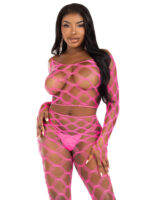 2 Pc Net Crop Top and Footless Tights - One Size - Neon Pink - Image 5