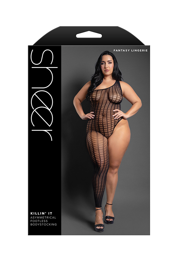 SybL1y8H Killin It Asymmetrical Footless Bodystocking - Queen - Black - Image 1