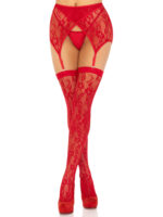 2 Pc Rachel Lace Thigh High and Crossover Garter Belt - One Size - Red - Image 5