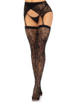2 Pc Rachel Lace Thigh High and Crossover Garter Belt - One Size - Black - Image 3