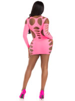 Opaque Shredded Cut Out Mini Dress - One Size - Neon Pink - Image 2