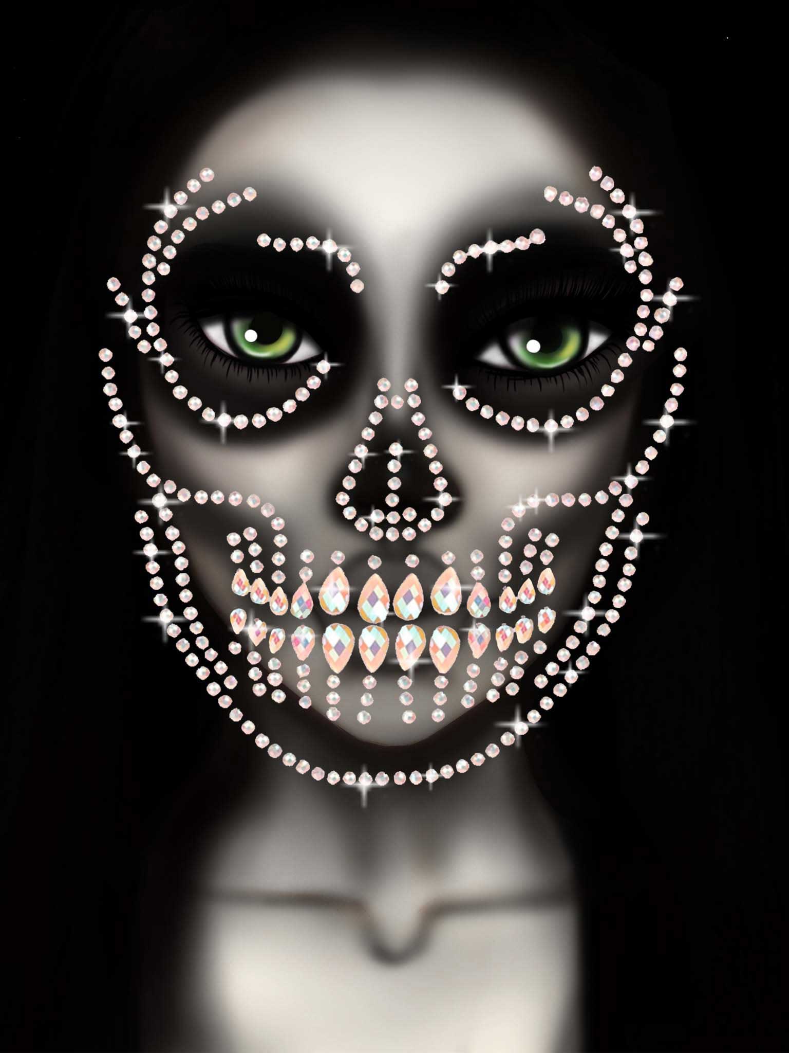 VgQlh26LPKUnBvX9mET0nArLHtRyusm4 Glow in the Dark Skull Face Jewels Sticker - Image 1